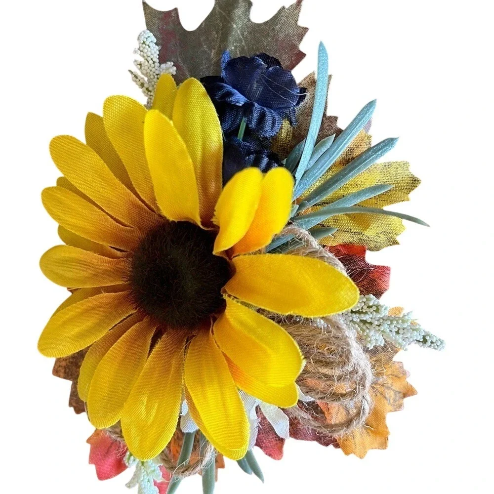 Autumn‎ Wedding Bouquet Boutonniere Set Sunflower Navy Blue Orange Silk Flowers